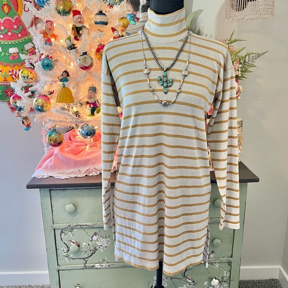 Anthropologie Vanessa Virginia Gold Silver Turtle Neck Tunic Sweater Blouse XS